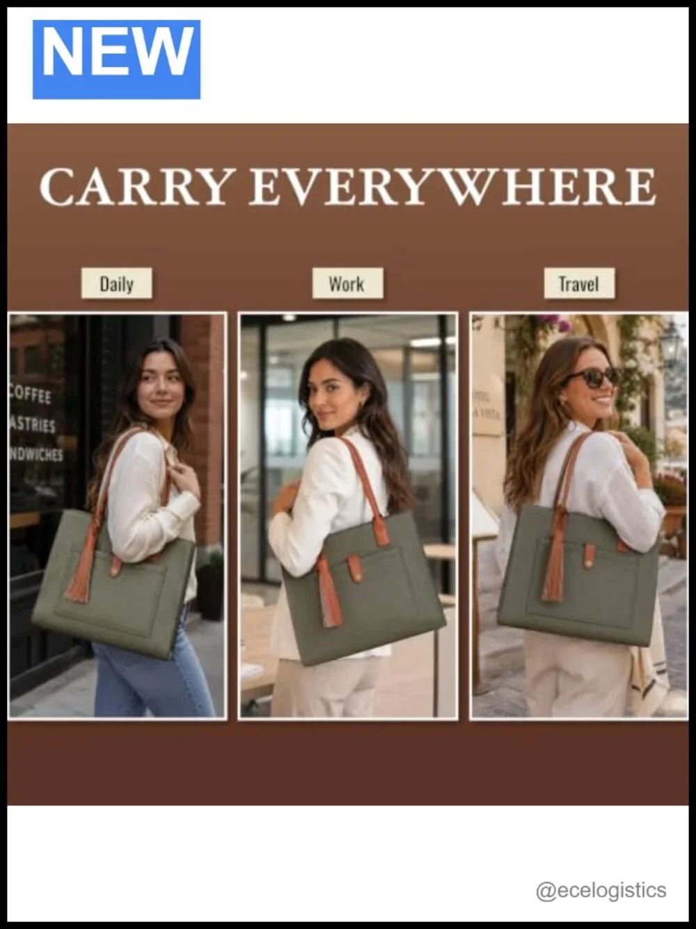 Bonded Leather Tote Bag Lockable Compartment Laptop Work Bag 14